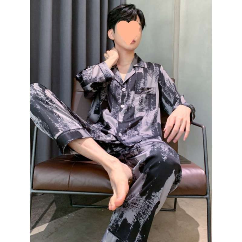 メンズパジャマ 艶やかモダン柄シルクパジャマ
