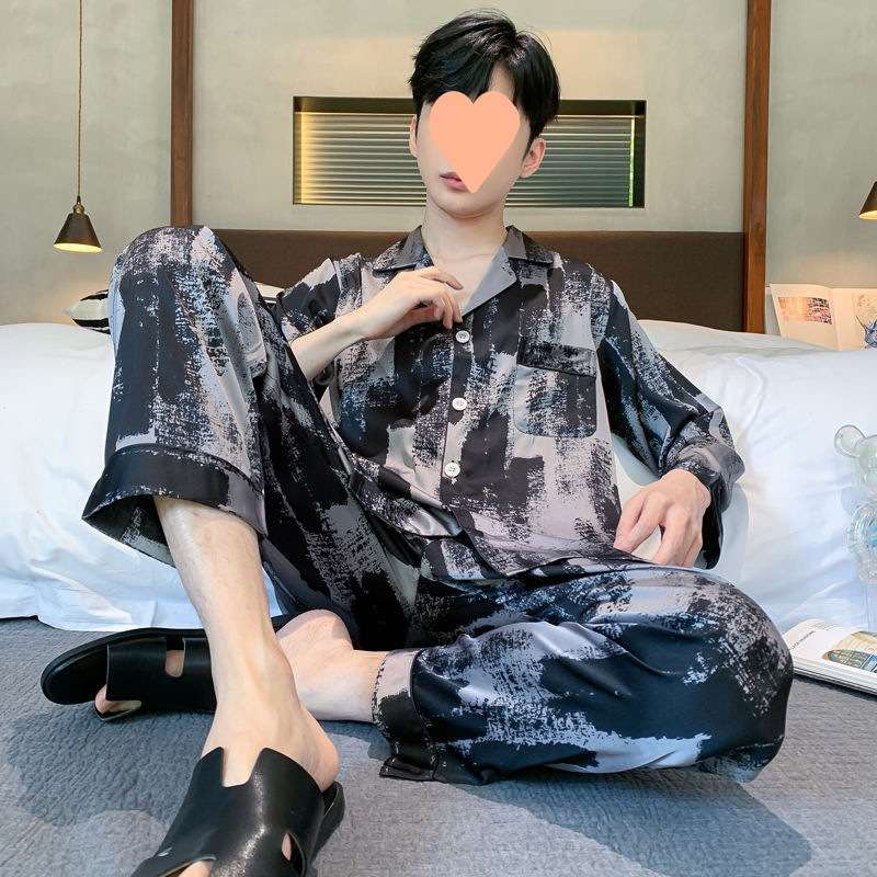 メンズパジャマ 艶やかモダン柄シルクパジャマ