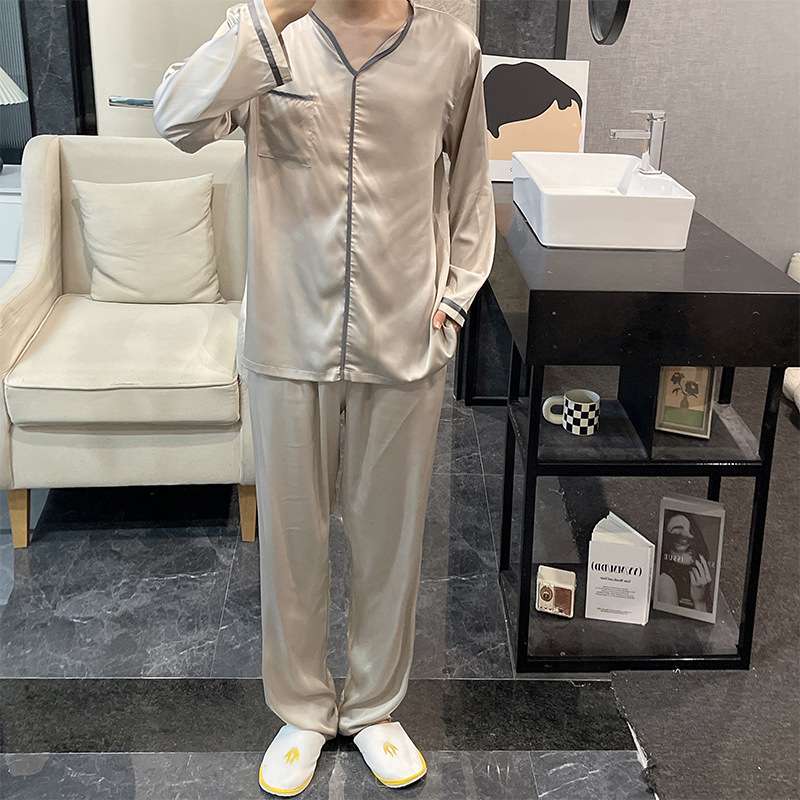 メンズパジャマ 上品な光沢感シルクパジャマセット