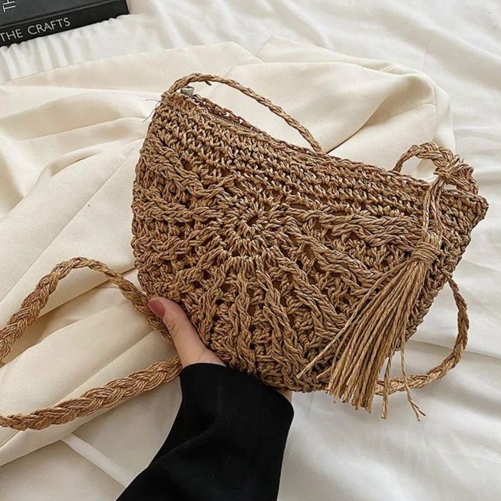 ショルダー バッグ ミニ 月形 麻編み レディースミニショルダーバッグ