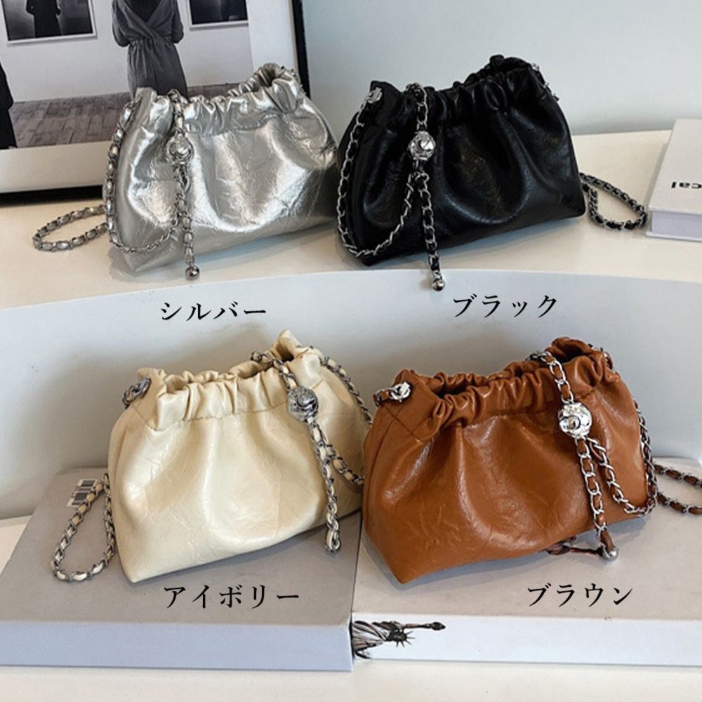 ショルダー バッグ ミニ チェーンレザー巾着バッグ