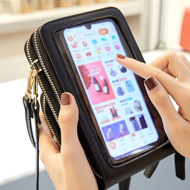 ショルダー バッグ ミニ スマホポーチ 透明窓付き 韓国風