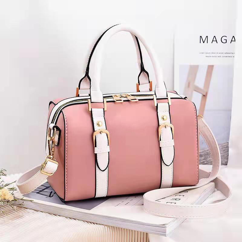 ミニ ショルダーバッグ 配色ベルトデザインミニボストン型ショルダーバッグ