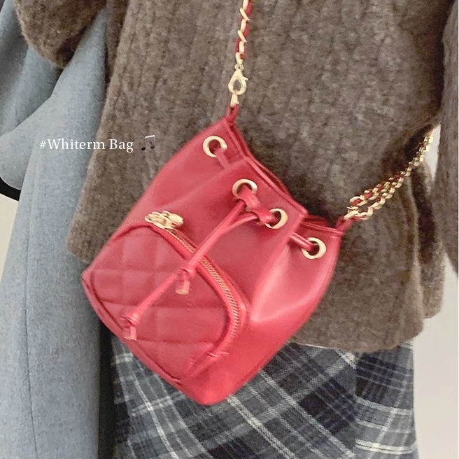 ミニ ショルダーバッグ キルティング巾着型ミニ鞄 チェーン付きレディース小物入れ 全5色