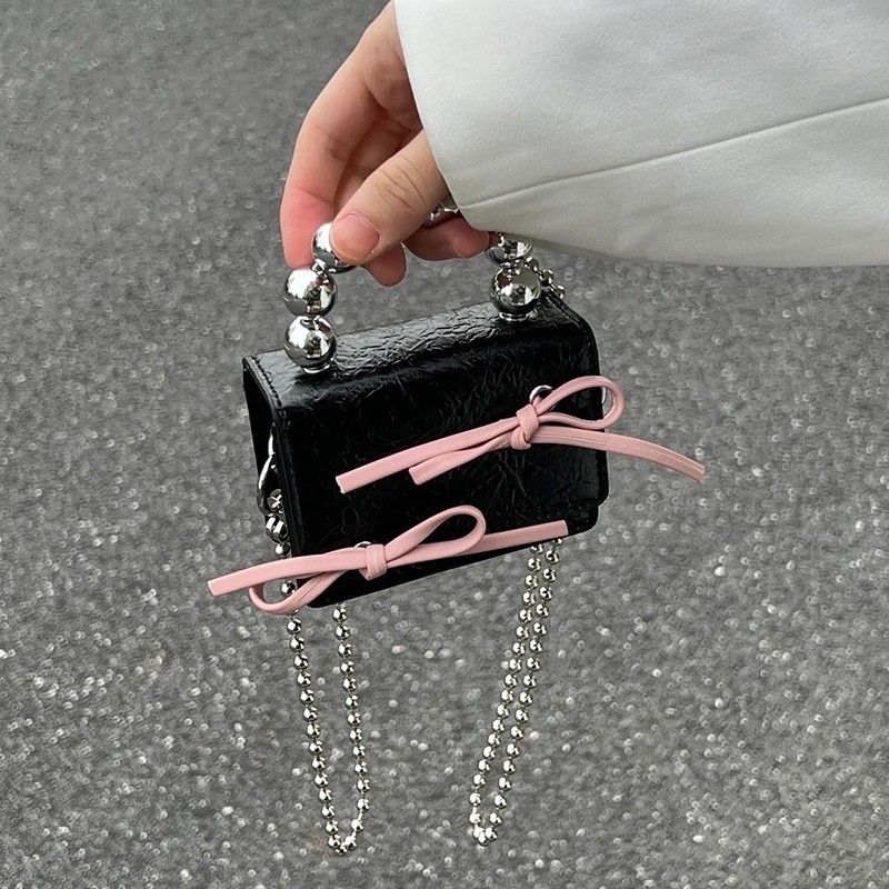 ミニ ショルダーバッグ パール持ち手リボン付き　レディース