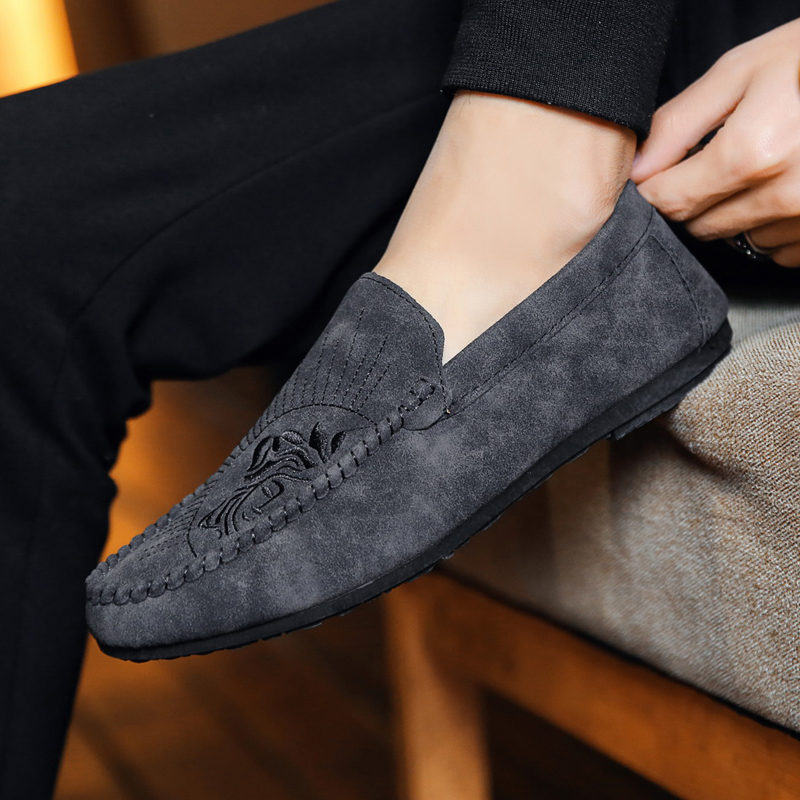 メンズ スリッポン 太陽柄刺繍入り本革運転靴