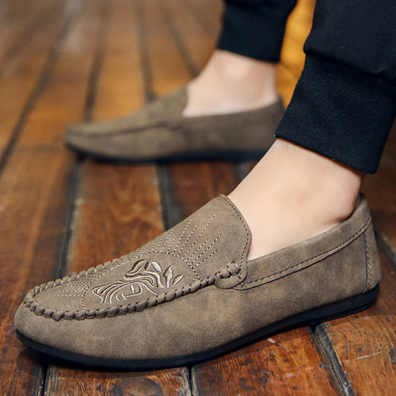 メンズ スリッポン 太陽柄刺繍入り本革運転靴