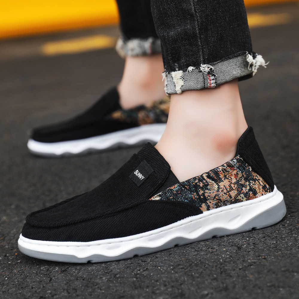 メンズ スリッポンキャンバス コーデュロイ調厚底スニーカー