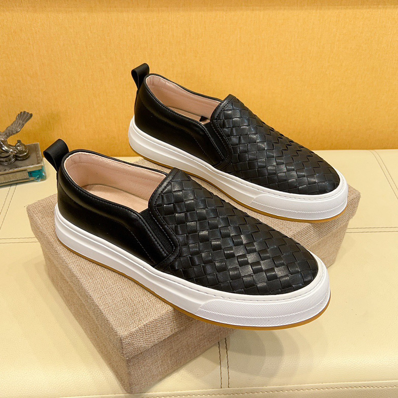 メンズ スリッポン 編み込み加工本革メンズカジュアルスリッポン