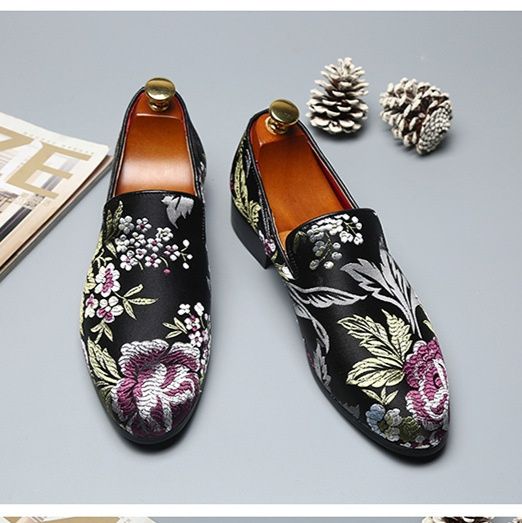 スリッポン レザー メンズ 花柄刺繍レザースリッポン紳士靴