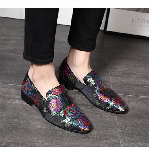 スリッポン レザー メンズ 花柄刺繍レザースリッポン紳士靴