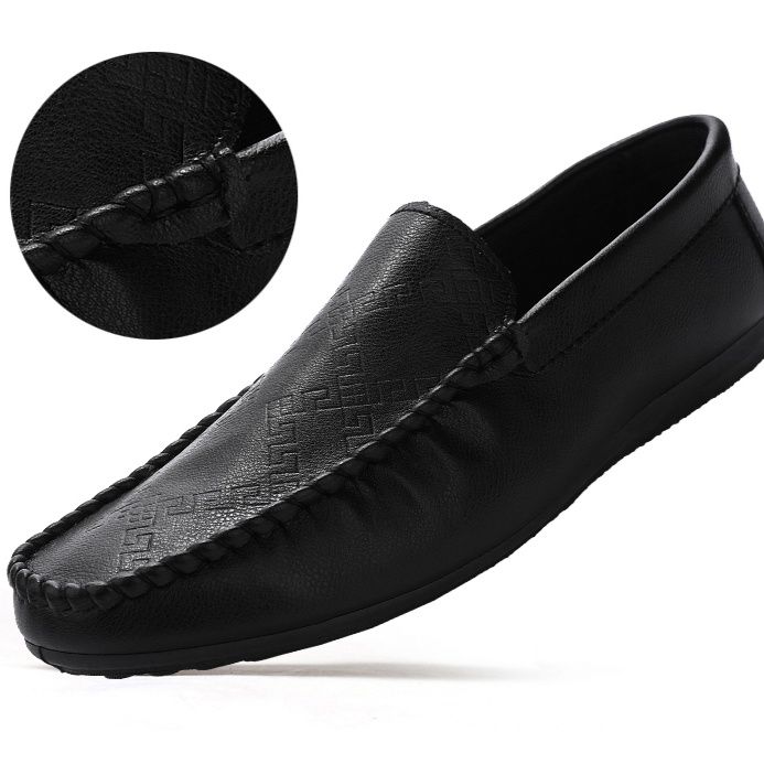 メンズ スリッポン 幾何学模様型押し本革運転靴