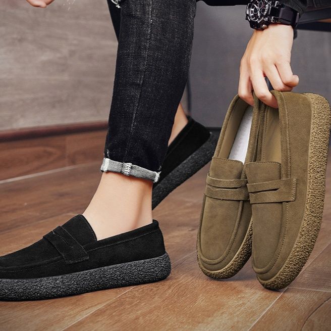 メンズ スリッポン 厚底プラットフォーム革靴風カジュアルローファー