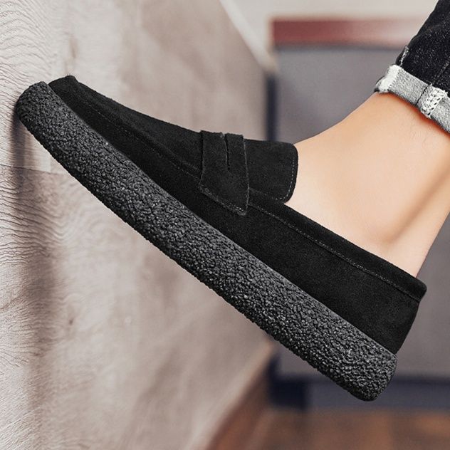 メンズ スリッポン 厚底プラットフォーム革靴風カジュアルローファー