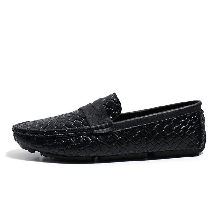 メンズ スリッポン 編み込み風型押しエナメルスリッポン