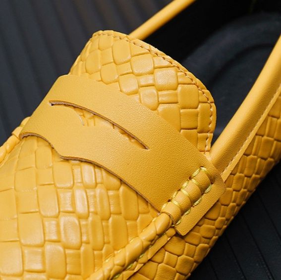 メンズ スリッポン 編み込み風型押しエナメルスリッポン