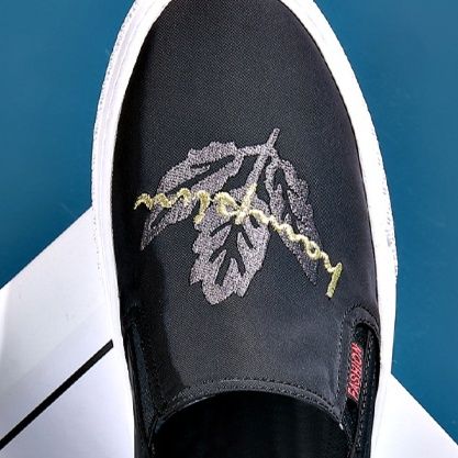 メンズ スリッポン 刺繍デザイン カジュアル キャンバス スリッポン