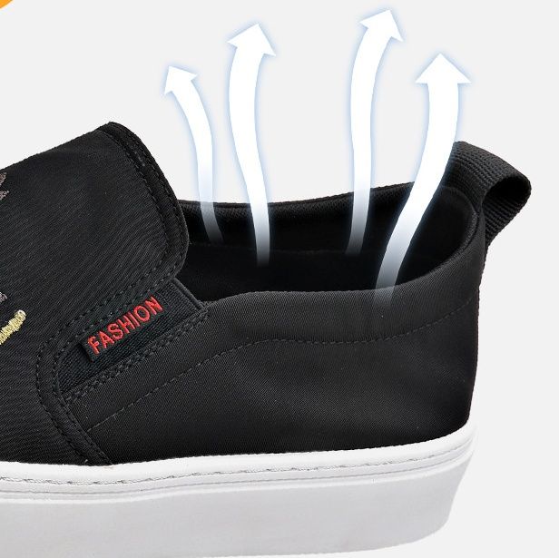 メンズ スリッポン 刺繍デザイン カジュアル キャンバス スリッポン