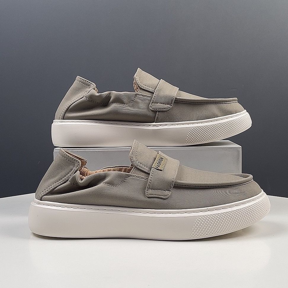 メンズ スリッポン 厚底キャンバス地ベルクロストラップ式スリッポン