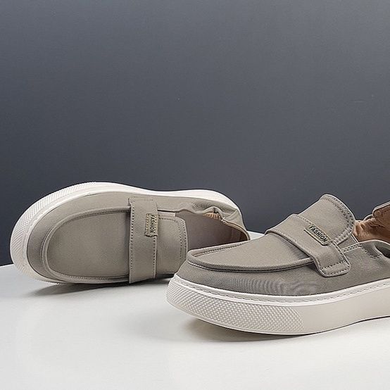 メンズ スリッポン 厚底キャンバス地ベルクロストラップ式スリッポン