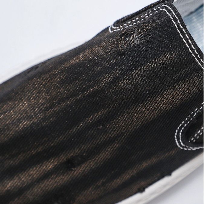 メンズ スリッポン ヴィンテージ風ダメージ加工キャンバススリッポン