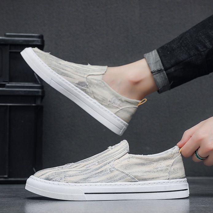 メンズ スリッポン ヴィンテージ風ダメージ加工キャンバススリッポン