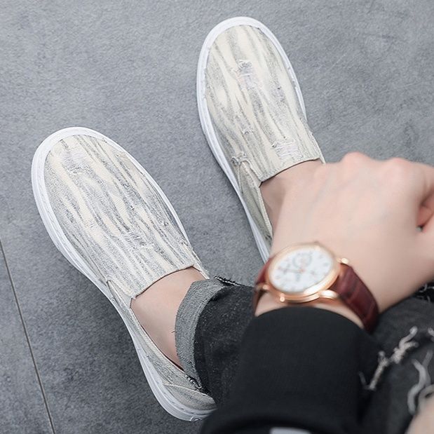 メンズ スリッポン ヴィンテージ風ダメージ加工キャンバススリッポン