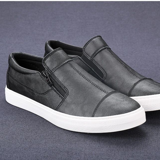 メンズ スリッポン サイドジップ付き本革メンズスリッポン