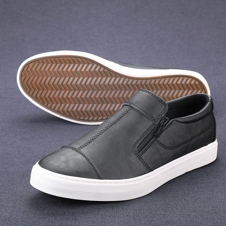 メンズ スリッポン サイドジップ付き本革メンズスリッポン