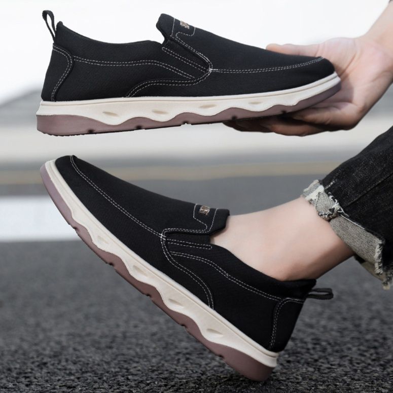 メンズ スリッポン 厚底ソール キャンバス地 カジュアルスリッポン