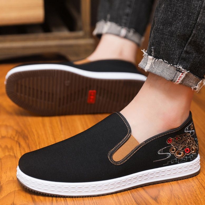 メンズ スリッポン キャンバス龍刺繍入り和風デザインメンズ用