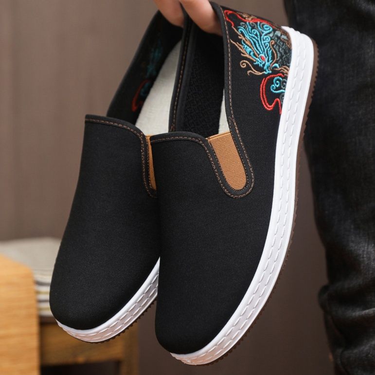 メンズ スリッポン キャンバス龍刺繍入り和風デザインメンズ用