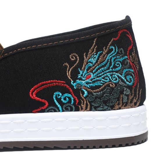 メンズ スリッポン キャンバス龍刺繍入り和風デザインメンズ用