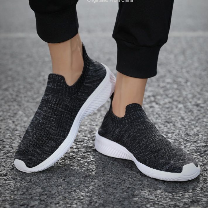 メンズ スリッポンキャンバス ニット編み軽量ソックス型スニーカー