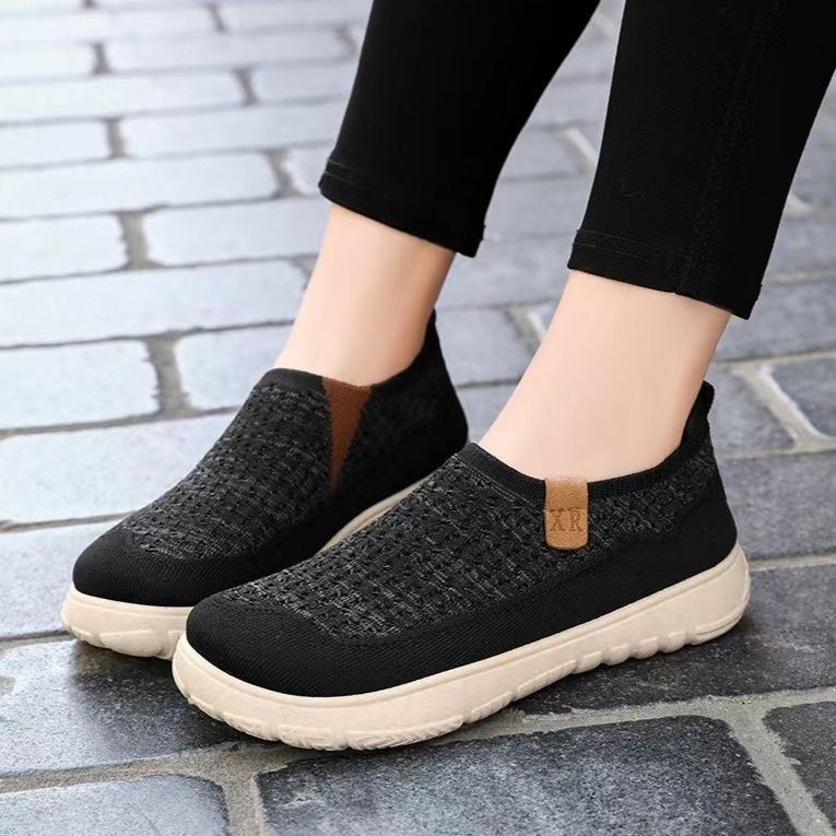 メンズ スリッポン 編み込みデザイン軽量キャンバススニーカー