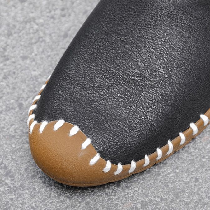 メンズ スリッポン 手縫いステッチ本革軽量カジュアルスニーカー