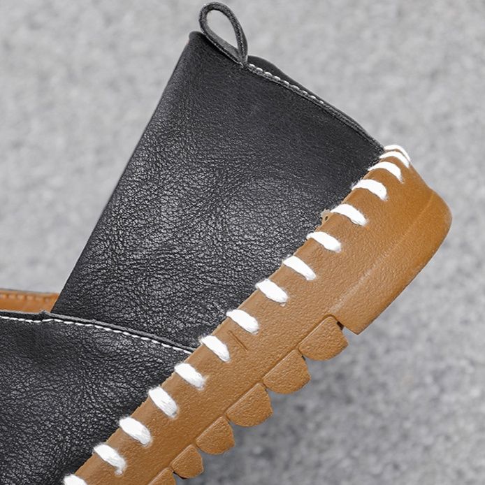 メンズ スリッポン 手縫いステッチ本革軽量カジュアルスニーカー