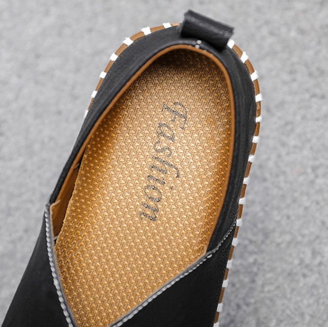 メンズ スリッポン 手縫いステッチ本革軽量カジュアルスニーカー