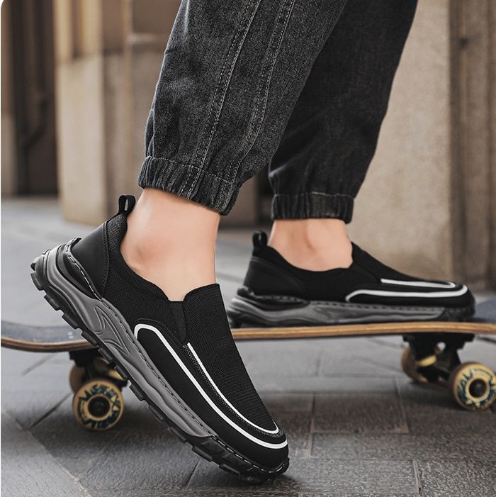 メンズ スリッポン 立体ラインデザイン厚底キャンバススリッポン