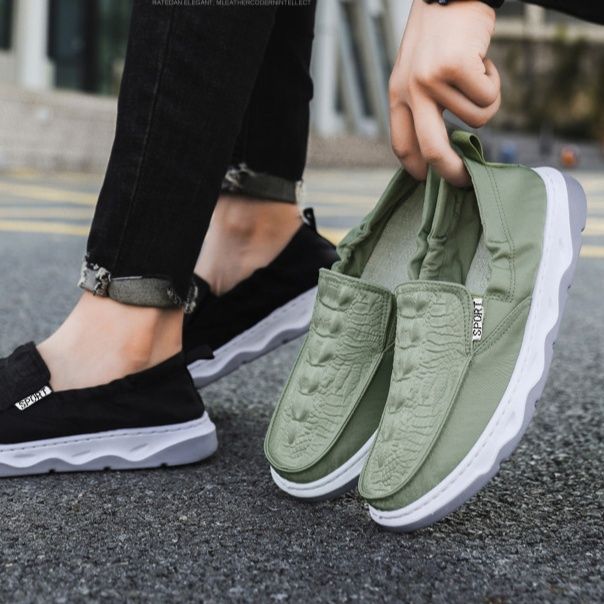 メンズ スリッポン 軽量厚底デザインキャンバス地カジュアルスリッポン