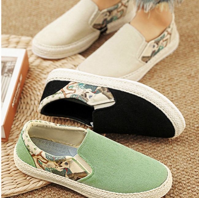 メンズ スリッポン 和柄デザイン切替キャンバス地スリッポンシューズ