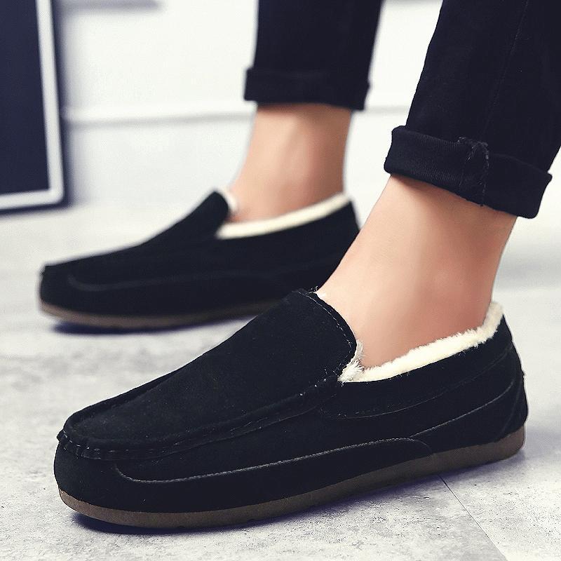 メンズ スリッポン 裏ボア付き暖かモカシン型メンズスリッポン