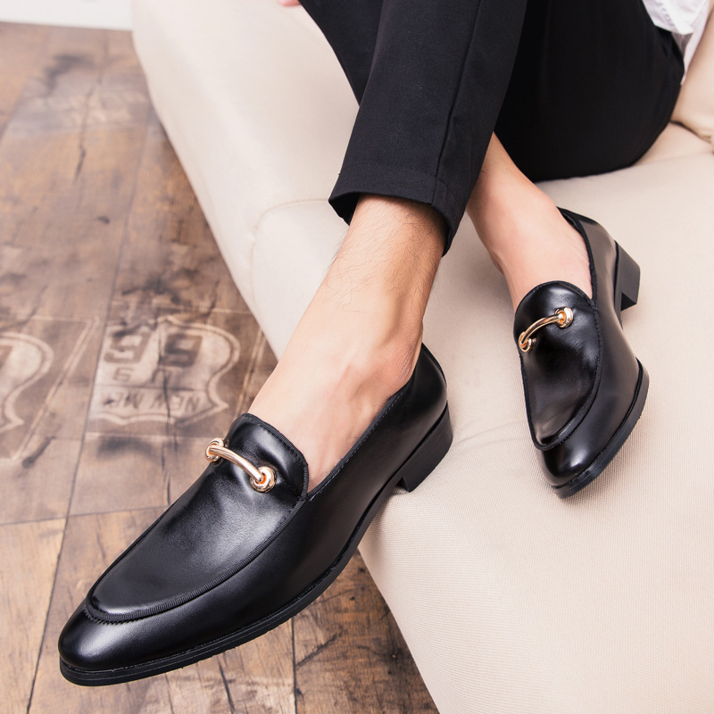 メンズ スリッポン 金属装飾付きベルベット切替エナメル革靴