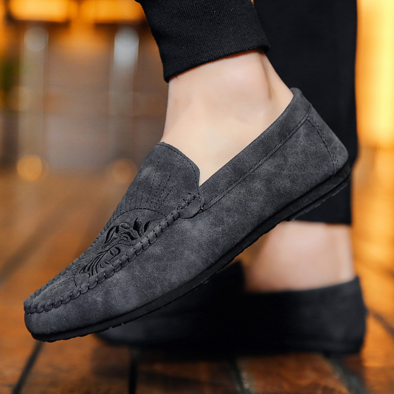 メンズ スリッポン 太陽柄刺繍入り本革運転靴