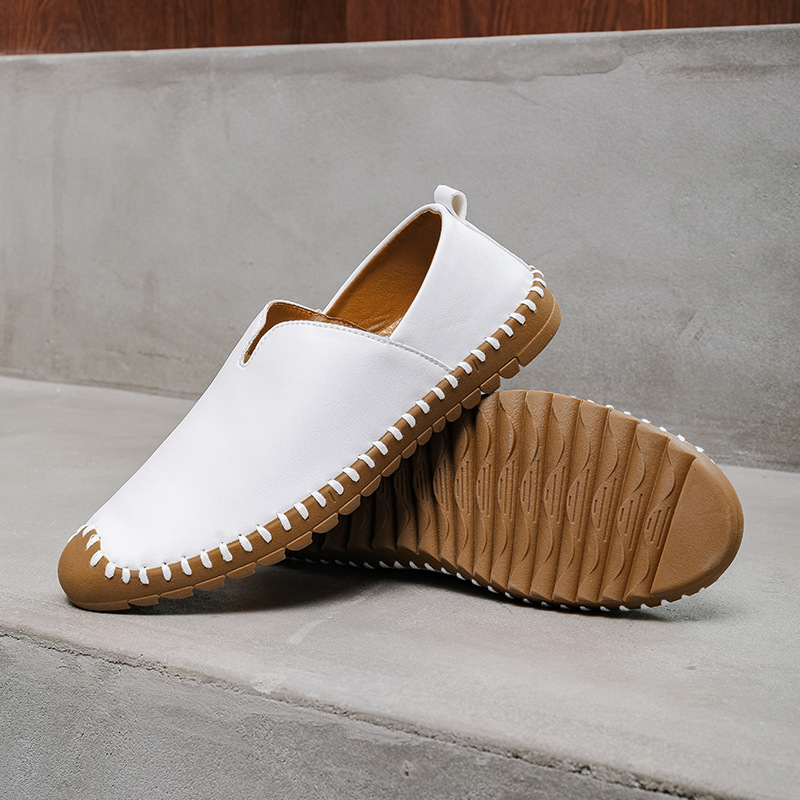 メンズ スリッポン 手縫いステッチ本革軽量カジュアルスニーカー