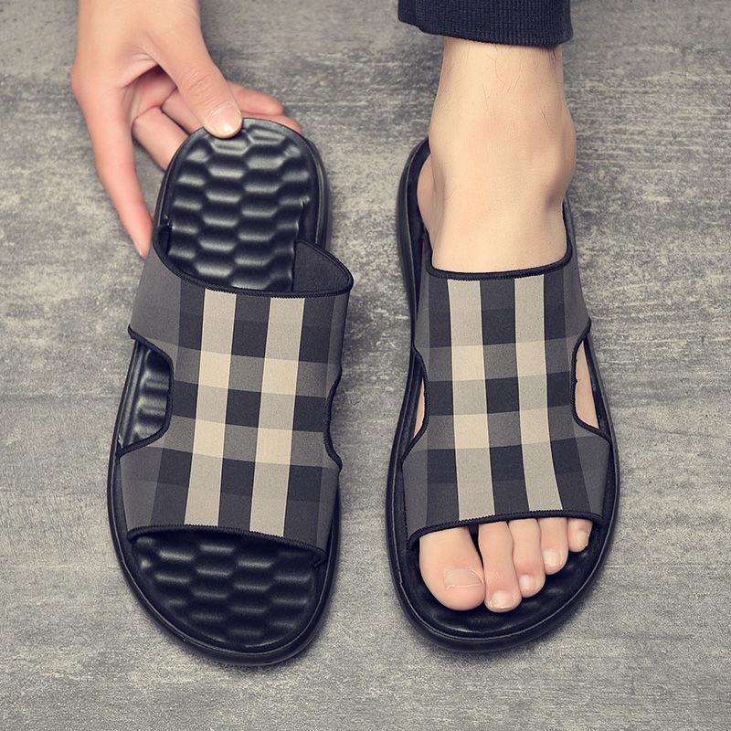 メンズ スリッポン チェック柄メッシュ素材のサンダル