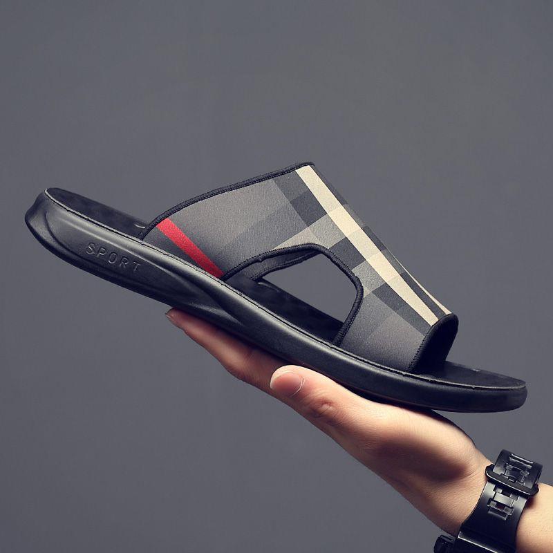 メンズ スリッポン チェック柄メッシュ素材のサンダル