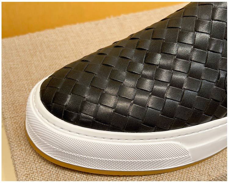 メンズ スリッポン 編み込み加工本革メンズカジュアルスリッポン