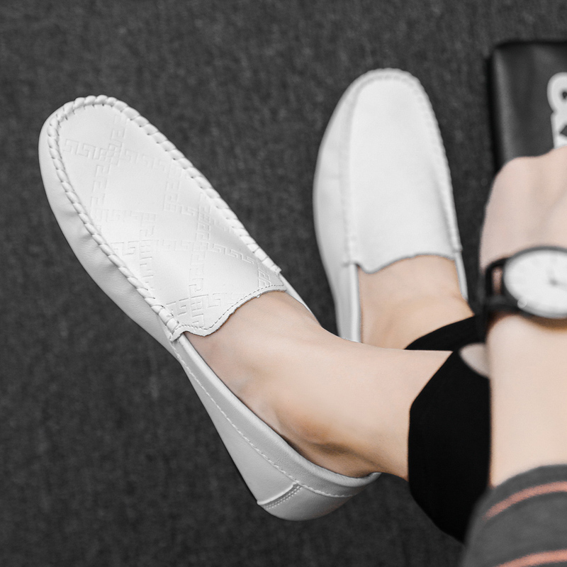 メンズ スリッポン 幾何学模様型押し本革運転靴