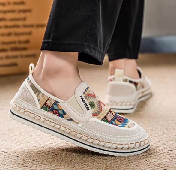 メンズ スリッポン メンズ キャンバス スリッポン 民族柄 カジュアル運動靴